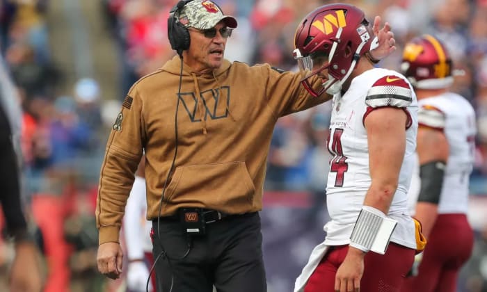 Commanders head coach Ron Rivera has seen positives in Sam Howell's development this season.